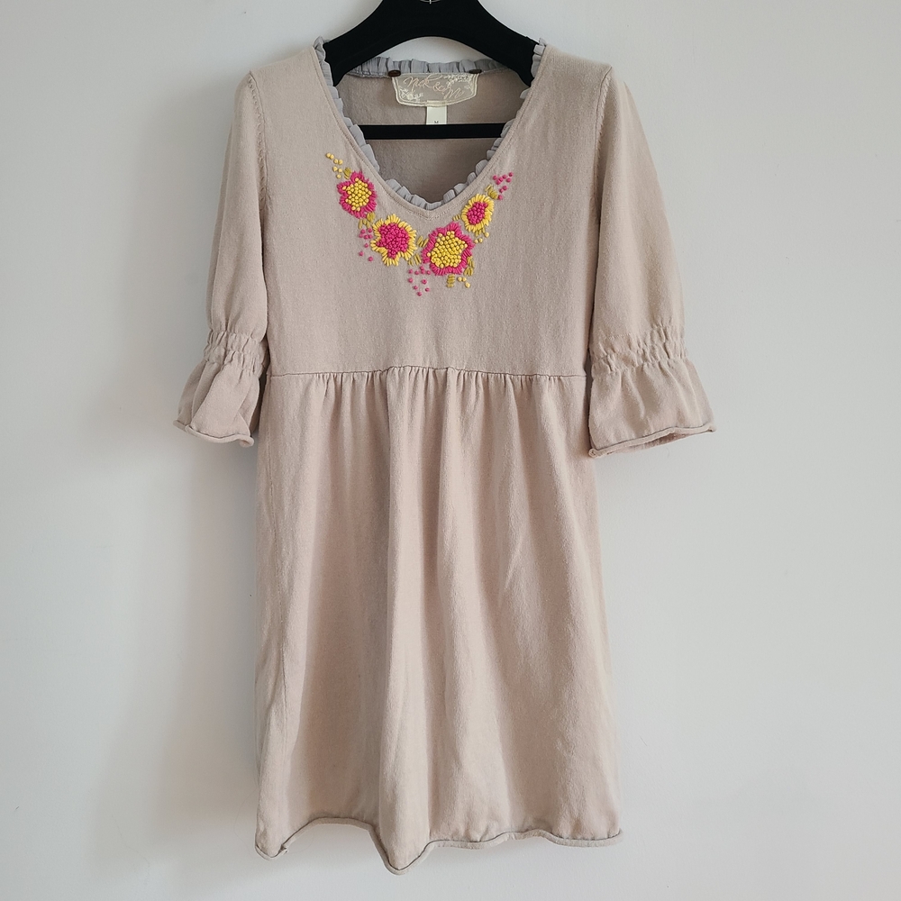 Vintage 100% Cotton Grey Dress with Floral Details size MP